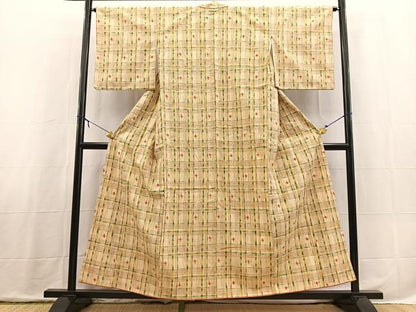 平和屋着物■上質な紬　格子柄　正絹　逸品　BAAX3882yc