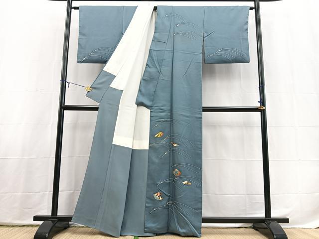 平和屋着物■訪問着　刺繍　貝合わせこぼれ松文　金糸　正絹　逸品　BAAX3888yc
