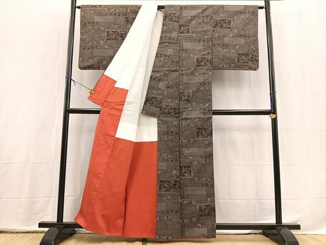 平和屋着物■本場大島紬　7マルキ　色紙風景花文　正絹　逸品　BAAX3893yc