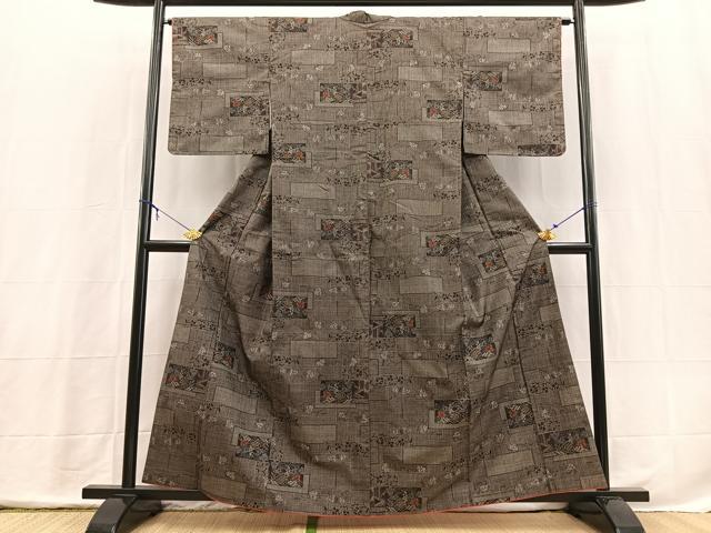 平和屋着物■本場大島紬　7マルキ　色紙風景花文　正絹　逸品　BAAX3893yc