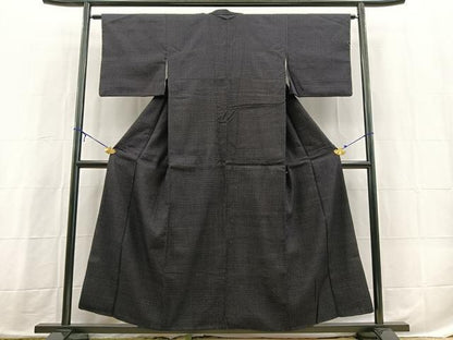 平和屋着物■上質な紬　亀甲文　黒紅色　正絹　逸品　BAAX3897yc