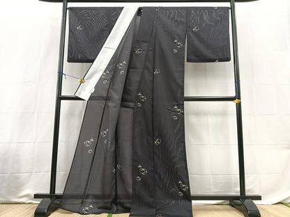 平和屋着物＊夏物　小紋　絽　笹竹丸文　黒地　洗える着物　BAAX3952yc