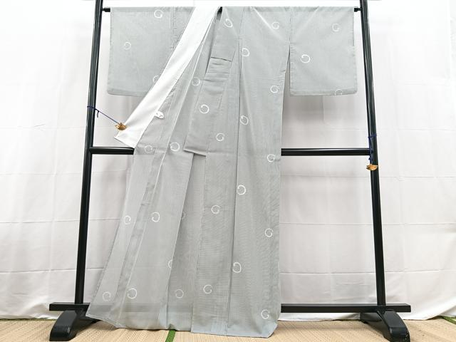 平和屋着物＊夏物　小紋　絽　丸文　洗える着物　BAAX3958yc