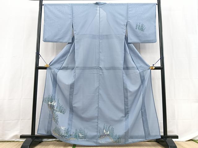 平和屋着物＊夏物　訪問着　絽　手描き　飛鶴木賊文　金銀彩　洗える着物　BAAX3962yc