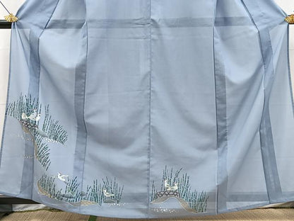 平和屋着物＊夏物　訪問着　絽　手描き　飛鶴木賊文　金銀彩　洗える着物　BAAX3962yc