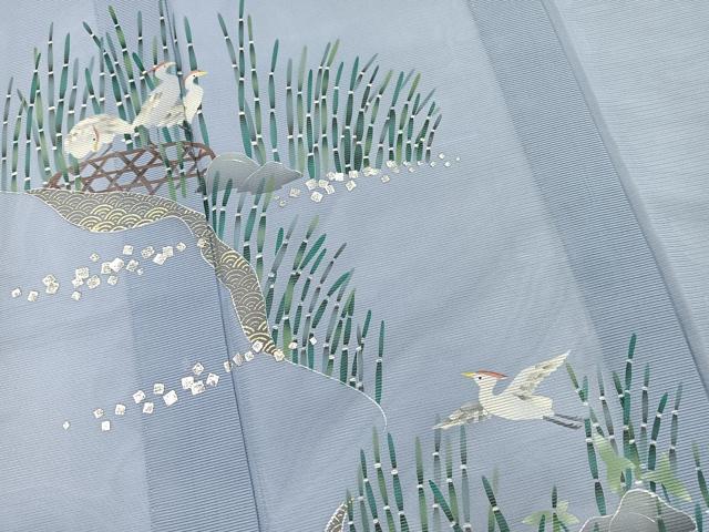 平和屋着物＊夏物　訪問着　絽　手描き　飛鶴木賊文　金銀彩　洗える着物　BAAX3962yc