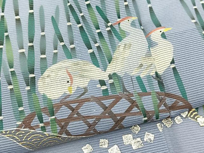平和屋着物＊夏物　訪問着　絽　手描き　飛鶴木賊文　金銀彩　洗える着物　BAAX3962yc