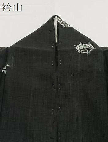 平和屋着物＊夏物　小紋　紗　糸巻き文　黒地　洗える着物　BAAX3964yc