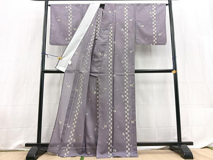 平和屋着物＊夏物　小紋　絽　源氏香花文　洗える着物　BAAX3965yc