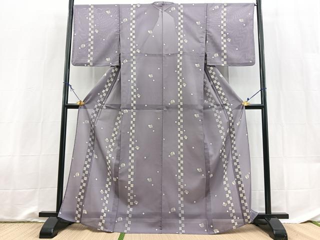 平和屋着物＊夏物　小紋　絽　源氏香花文　洗える着物　BAAX3965yc
