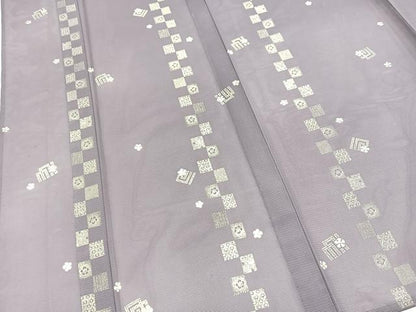 平和屋着物＊夏物　小紋　絽　源氏香花文　洗える着物　BAAX3965yc
