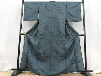 平和屋着物＊夏物　小紋　流水文　洗える着物　BAAX3966yc