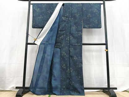平和屋着物＊夏物　小紋　紗　葡萄蔦の葉文　暈し染め　洗える着物　BAAX3973yc