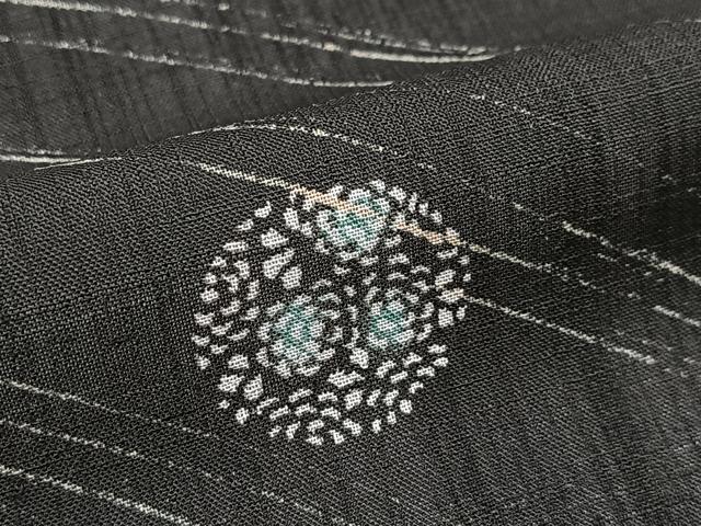 平和屋着物＊夏物　小紋　紗　花丸文　黒地　ロング丈　洗える着物　BAAX3978yc