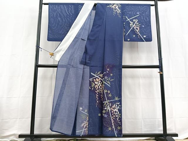 平和屋着物＊夏物　訪問着　絽　藤花房竜田川文　金彩　洗える着物　BAAX3979yc