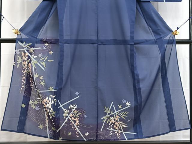 平和屋着物＊夏物　訪問着　絽　藤花房竜田川文　金彩　洗える着物　BAAX3979yc