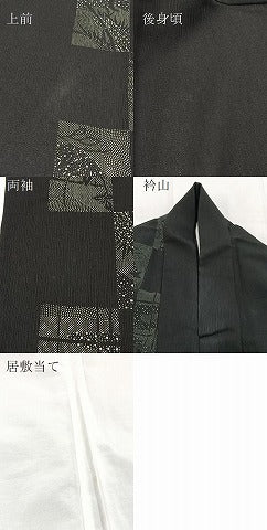 平和屋着物＊夏物　小紋　紗　風景文　黒地　洗える着物　BAAX3984yc