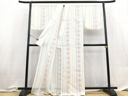 平和屋着物＊夏物　小紋　縦絽　正倉院花文　洗える着物　BAAX3986yc