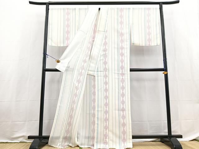 平和屋着物＊夏物　小紋　縦絽　正倉院花文　洗える着物　BAAX3986yc