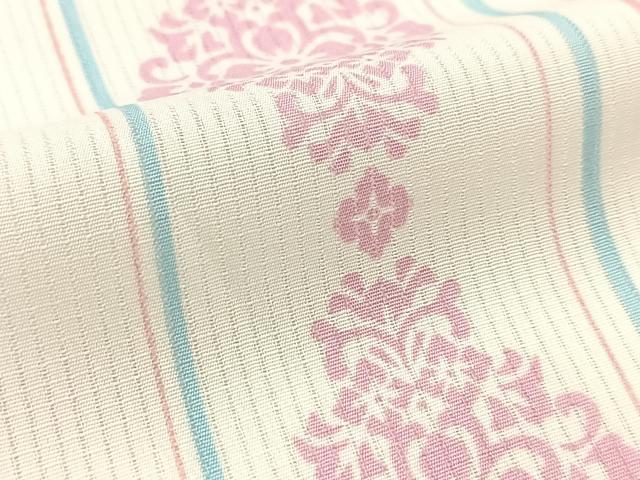 平和屋着物＊夏物　小紋　縦絽　正倉院花文　洗える着物　BAAX3986yc