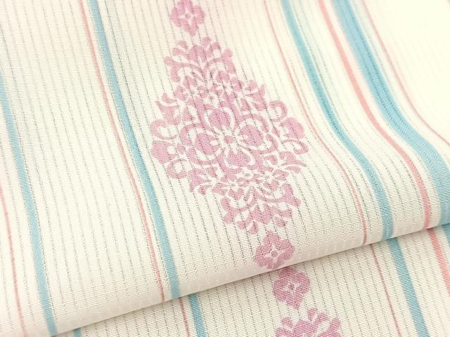 平和屋着物＊夏物　小紋　縦絽　正倉院花文　洗える着物　BAAX3986yc