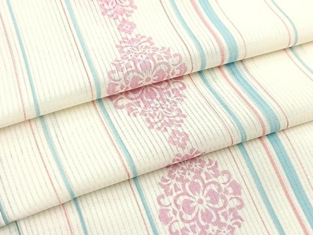 平和屋着物＊夏物　小紋　縦絽　正倉院花文　洗える着物　BAAX3986yc