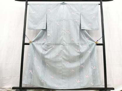 平和屋着物＊夏物　小紋　絽　笹竹文　洗える着物　BAAX3987yc