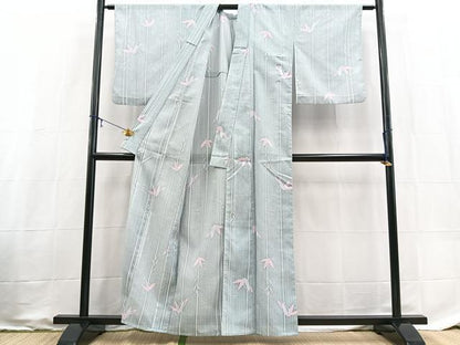 平和屋着物＊夏物　小紋　絽　笹竹文　洗える着物　BAAX3987yc