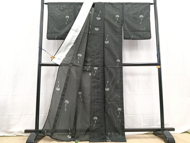 平和屋着物＊夏物　小紋　絽　風鈴　黒地　洗える着物　BAAX3988yc