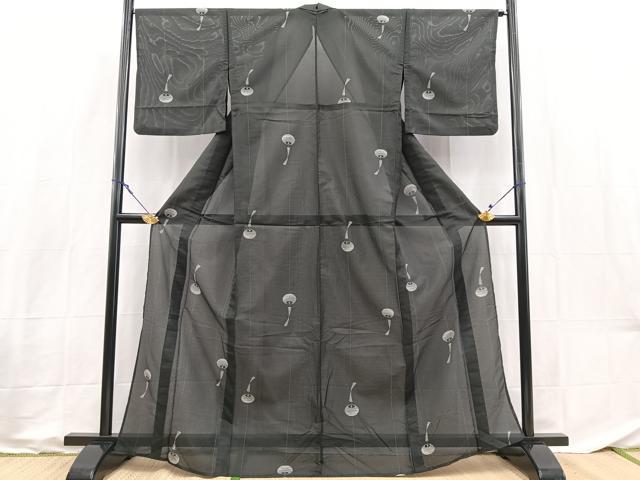 平和屋着物＊夏物　小紋　絽　風鈴　黒地　洗える着物　BAAX3988yc