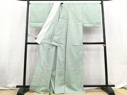 平和屋着物＊夏物　小紋　絽　舞桜文　洗える着物　BAAX3989yc