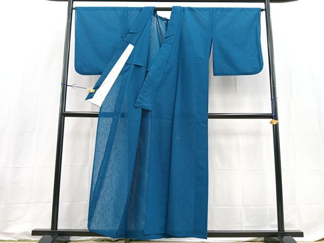 平和屋着物＊夏物　色無地　紗　藍色　洗える着物　BAAX3990yc