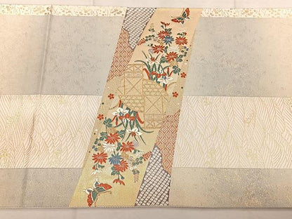 平和屋着物◎太鼓柄袋帯　唐織　金春鳳花花慶長文　金糸　引箔　正絹　逸品　BAAX4005qw