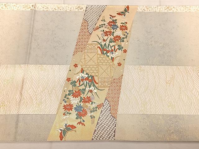 平和屋着物◎太鼓柄袋帯　唐織　金春鳳花花慶長文　金糸　引箔　正絹　逸品　BAAX4005qw