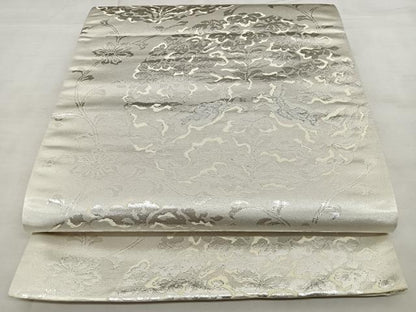 平和屋着物◎六通柄袋帯　花鳥文　銀糸　正絹　逸品　BAAX4007qw