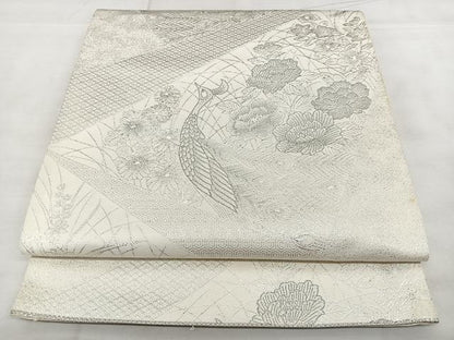 平和屋着物◎六通柄袋帯　九百錦織　孔雀花文　プラチナ二重箔　正絹　逸品　BAAX4009qw