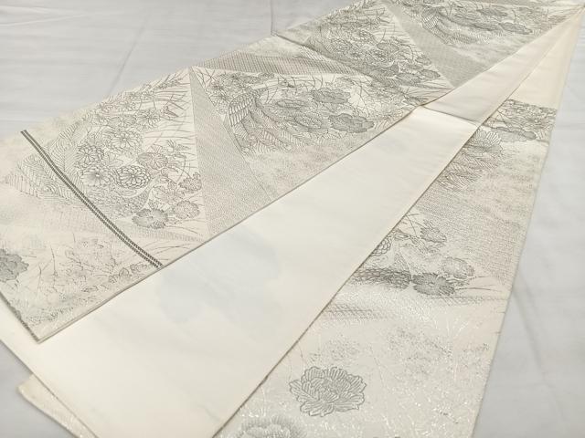 平和屋着物◎六通柄袋帯　九百錦織　孔雀花文　プラチナ二重箔　正絹　逸品　BAAX4009qw