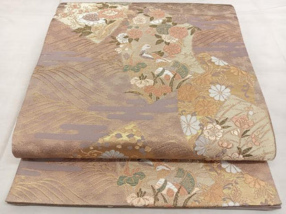 平和屋着物◎六通柄袋帯　唐織　花鳥文　金銀糸　正絹　逸品　BAAX4010qw