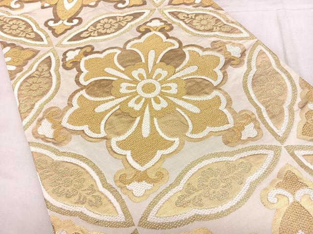 平和屋着物◎全通柄袋帯　唐織　七宝花文　金糸　正絹　逸品　BAAX4011qw