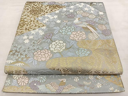 平和屋着物◎六通柄袋帯　唐織　花鳥文　金銀糸　正絹　逸品　BAAX4012qw