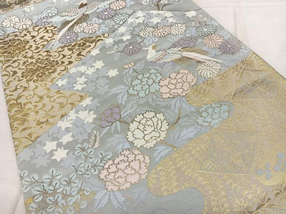 平和屋着物◎六通柄袋帯　唐織　花鳥文　金銀糸　正絹　逸品　BAAX4012qw