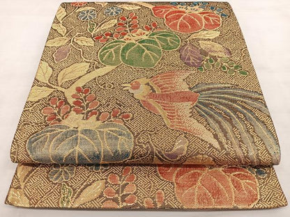 平和屋着物◎六通柄袋帯　花鳥文　金糸　正絹　逸品　BAAX4014qw