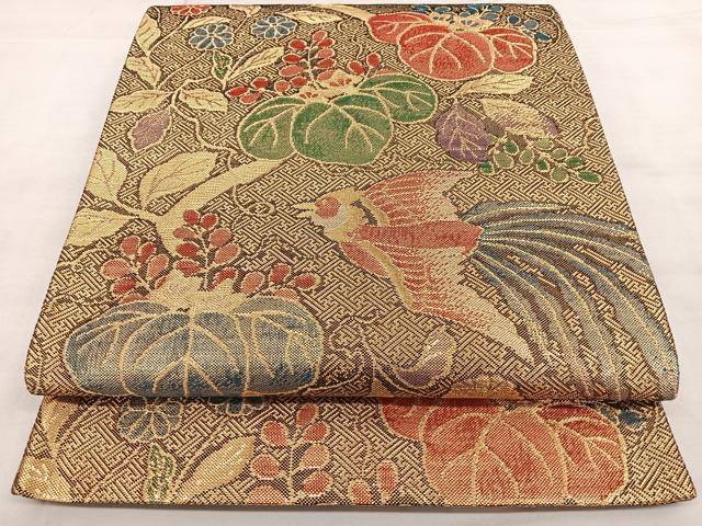 平和屋着物◎六通柄袋帯　花鳥文　金糸　正絹　逸品　BAAX4014qw