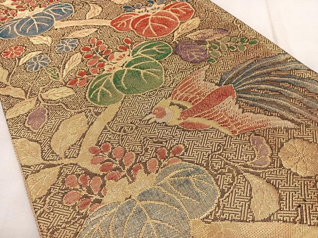 平和屋着物◎六通柄袋帯　花鳥文　金糸　正絹　逸品　BAAX4014qw