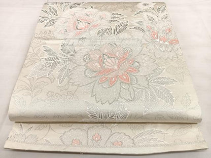 平和屋着物◎六通柄袋帯　唐織　みゆき　更紗花文　銀糸　正絹　逸品　BAAX4015qw