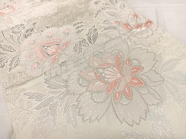 平和屋着物◎六通柄袋帯　唐織　みゆき　更紗花文　銀糸　正絹　逸品　BAAX4015qw