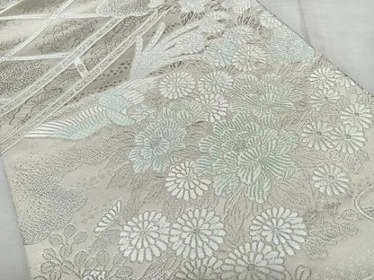平和屋着物◎六通柄袋帯　唐織　吉祥雲取花鳥文　銀糸　正絹　逸品　BAAX4019qw