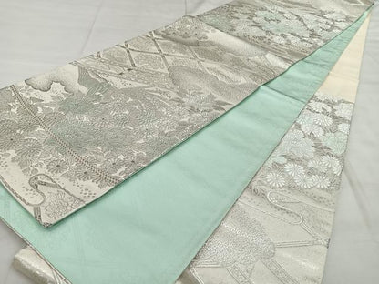平和屋着物◎六通柄袋帯　唐織　吉祥雲取花鳥文　銀糸　正絹　逸品　BAAX4019qw