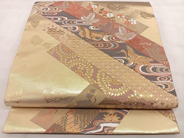平和屋着物◎六通柄袋帯　唐織　短冊吉祥文　金糸　引箔　正絹　逸品　BAAX4020qw