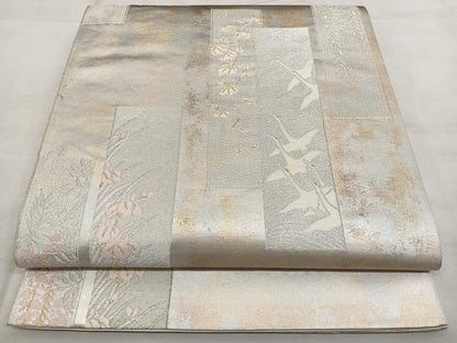 平和屋着物◎六通柄袋帯　唐織　短冊花鳥文　金銀糸　引箔　正絹　逸品　BAAX4021qw